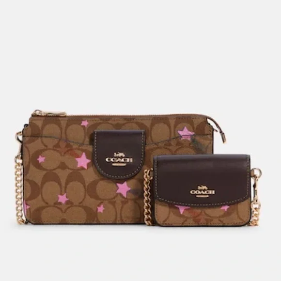 COACH NWT Poppy Crossbody With Card Case In Signature Canvas With Disco Star - Picture 2 of 16